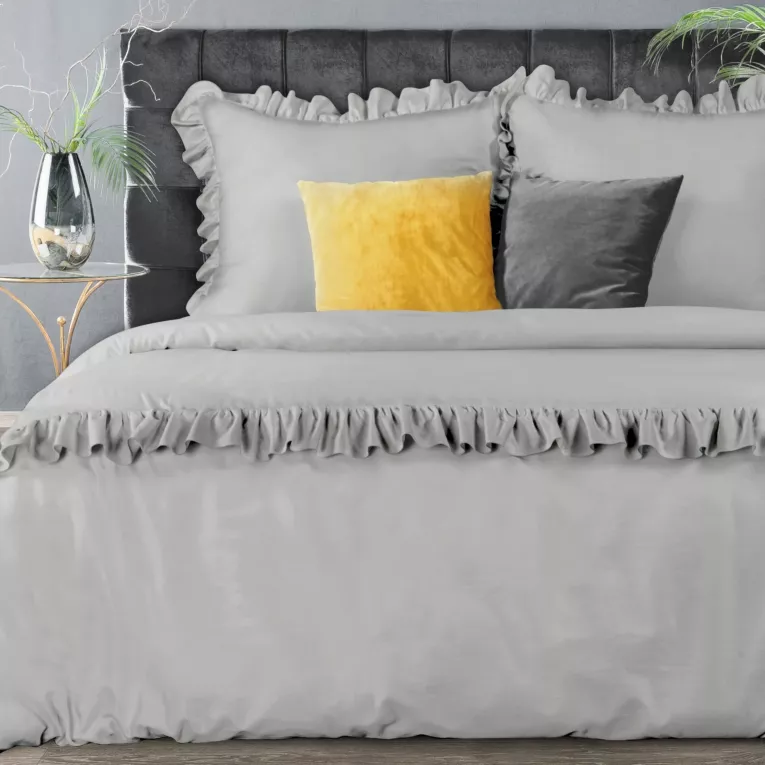 Pościel 220x200 cm bawełniana kolor srebrny z subtelną falbanką styl romantyczny VENUS Eurofirany Premium