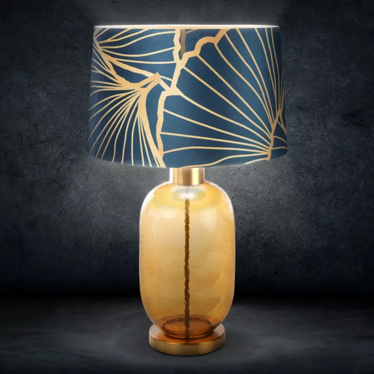 LIMITED COLLECTION Lampa stołowa MUSA 3 z podstawą łączącą szkło i metal oraz welwetowym abażurem ENERGIA GRANATU