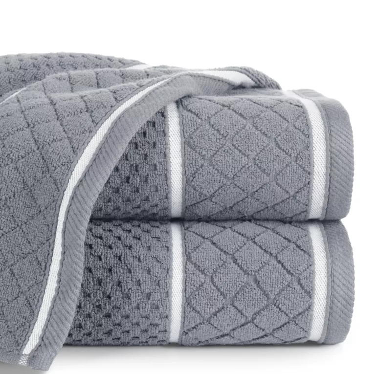 Ręcznik do rąk 30x50 cm bawełniany kolor stalowy o strukturze krateczki z ozdobną bordiurą 500 g/m2 FAVORI