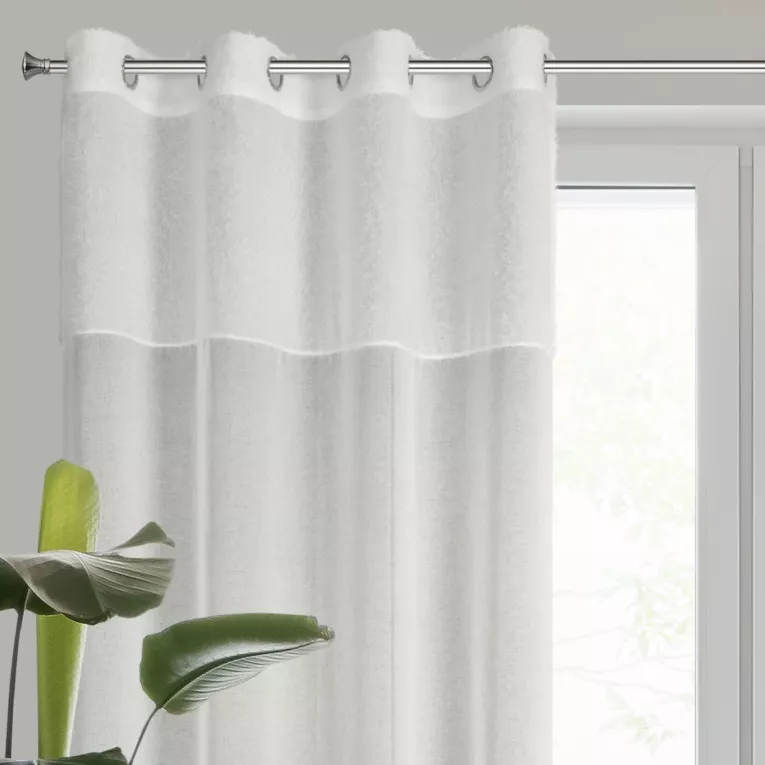 Zasłona kremowa z wstawką z moherowej tkaniny 140x270 cm taśma - AGIS