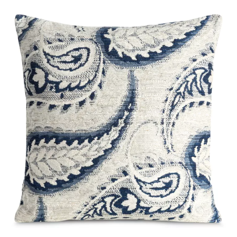 Poszewka na poduszkę 43x43 cm kremowo, granatowa z szenilowej tkaniny z przeszywanym wzorem SABINA