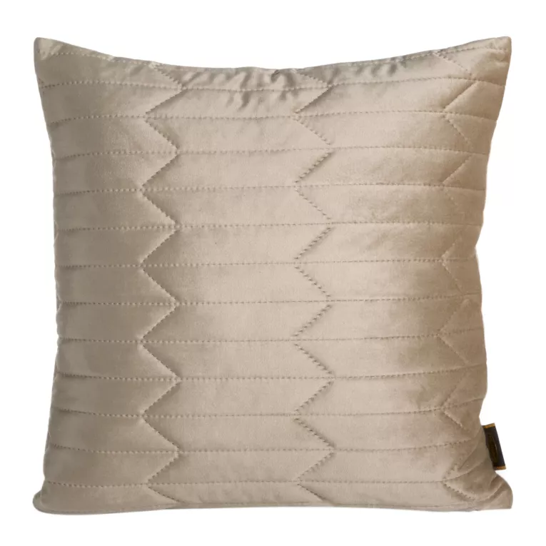 Poszewka na poduszkę 45x45 cm welwetowa, beżowa pikowana metodą hot press w geometryczny wzór SOFIA Eurofirany Premium