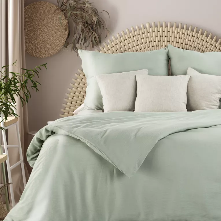 Pościel 220x200 cm bawełniana kolor jasnozielony w drobne prążki MONTENEGRO 7 Terra Collection