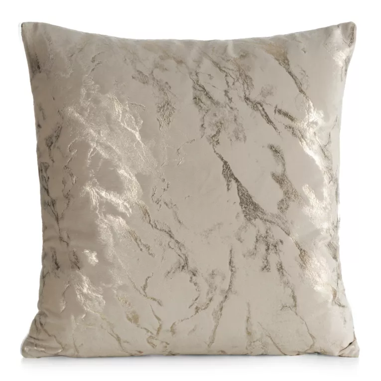 Poszewka na poduszkę 45x45 cm welwetowa beżowo złota zdobiona marmurkowym wzorem DORIS DESIGN 91