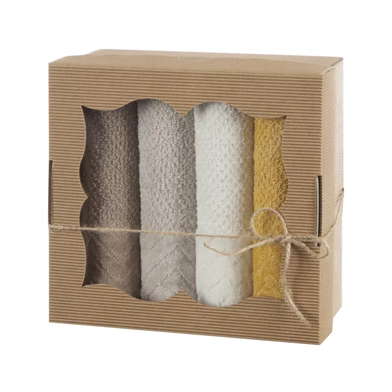 Zestaw ręczników bawełnianych na prezent 4 szt 30x50 cm kolor kremowy, jasnobeżowy o ryżowej strukturze, prezent na każdą okazję