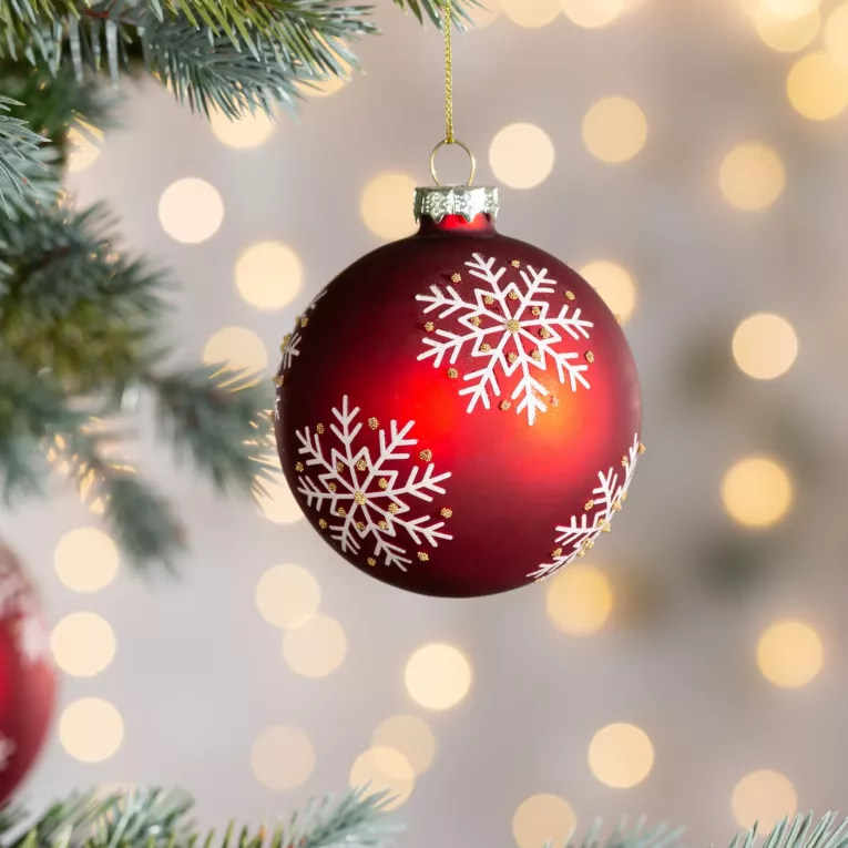 Szklana bombka ręcznie zdobiona wzorem śnieżynek