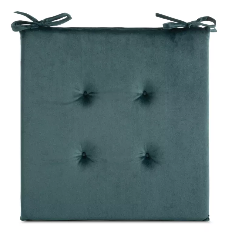 Poduszka na krzesło 40 x 40 x 3 cm  welwetowa ciemnoniebieska z ozdobnym pikowaniem i praktycznymi troczkami GAJA