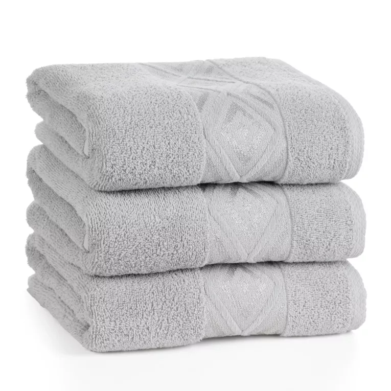 Ręcznik kąpielowy 70x140 cm bawełniany kolor srebrny przetykany błyszczącą nicią w geometryczny wzór 500 g/m2 AZARI