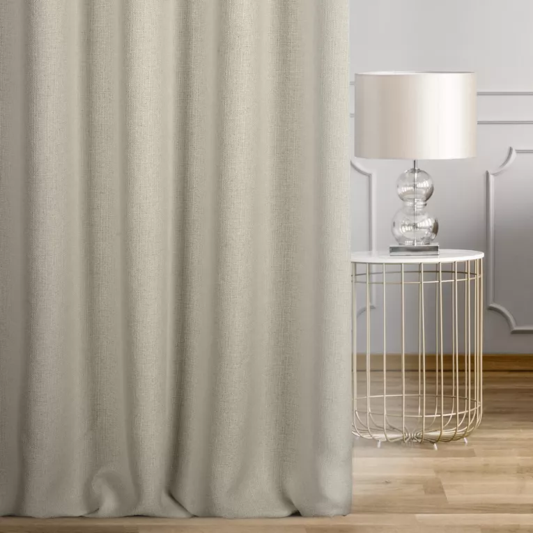 Zasłona szyta na taśmie 8 cm srebrna z tkaniny o naturalnym splocie w stylu eko