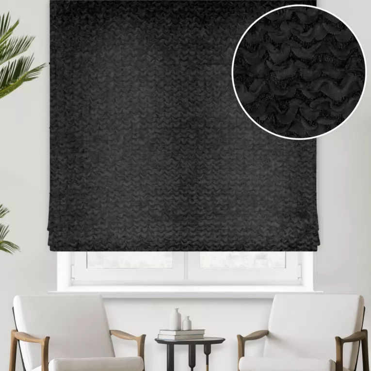 Roleta rzymska czarna z tkaniny z aplikacją