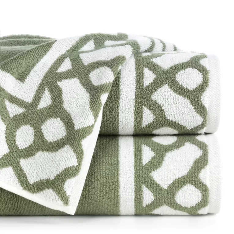 Ręcznik kąpielowy 50x90 cm bawełniany kolor miętowy zdobiony motywem geometrycznym KALANI