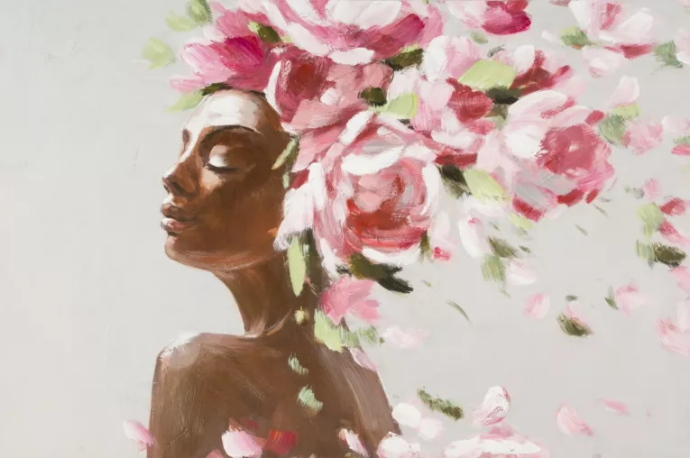 Obraz DREAMS 1 ręcznie malowany na płótnie kobieta z kwiatami na głowie