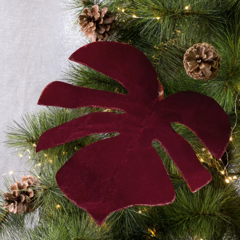 Świąteczny liść monstery z welwetu