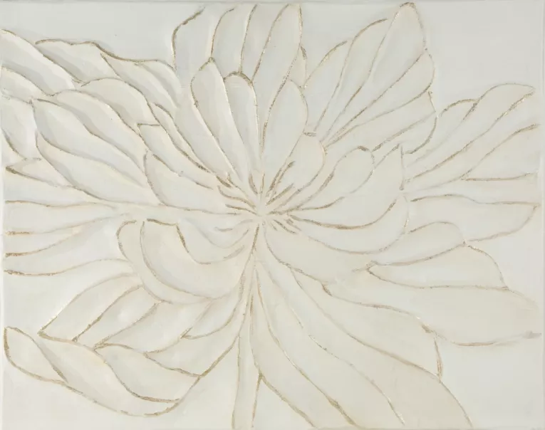 Obraz BLUME ręcznie malowany na płótnie kwiat podkreślony złocistymi akcentami