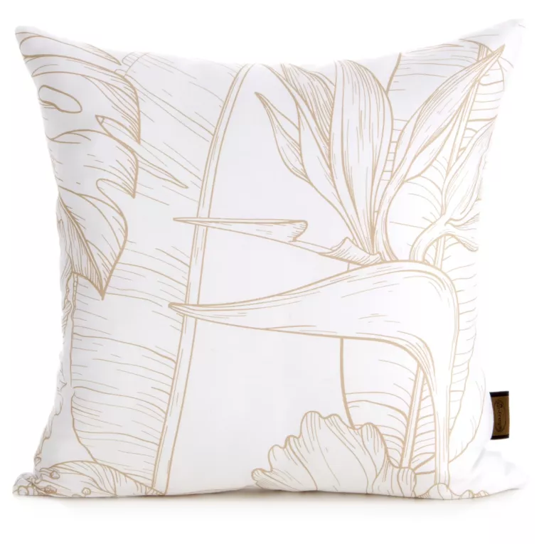 Poszewka na poduszkę 40x40 cm z satyny bawełnianej ciemnobeżowa zdobiona nadrukiem roślinnym SPRING 50