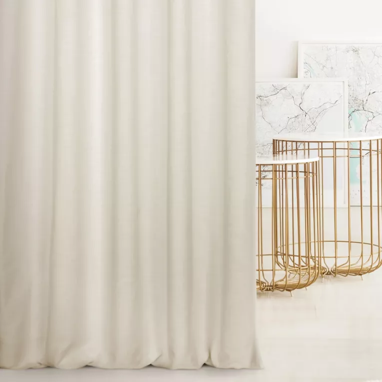 Zasłona szyta na taśmie 5 cm kremowa o naturalnym, gęstym splocie w stylu eko