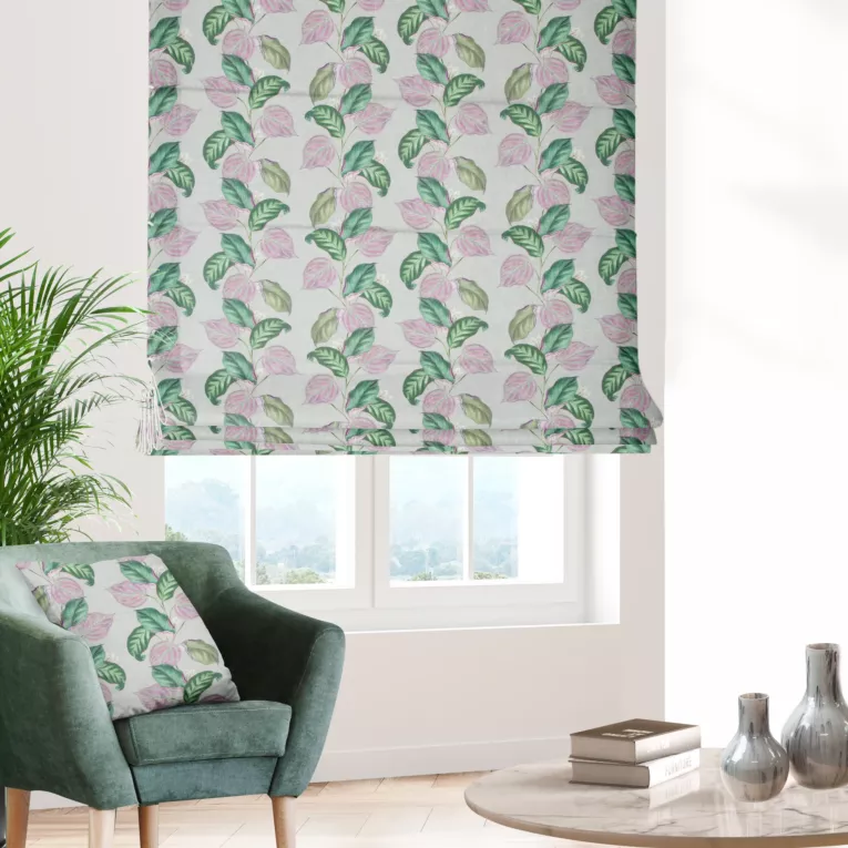 Roleta rzymska wielokolorowa z tkaniny bawełnianej o naturalnym płóciennym splocie