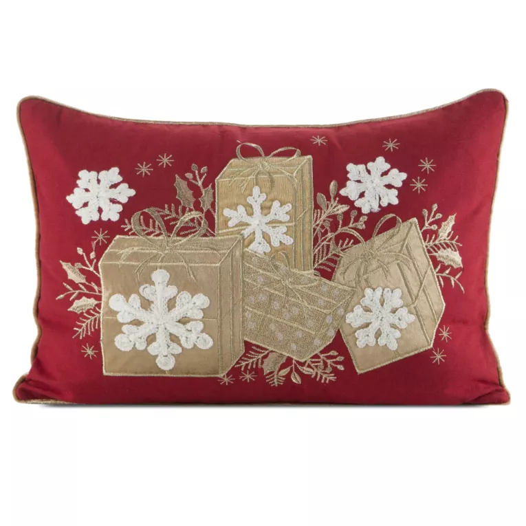Poszewka na poduszkę świąteczna 35x50 cm czerwono, złota zdobiona haftem