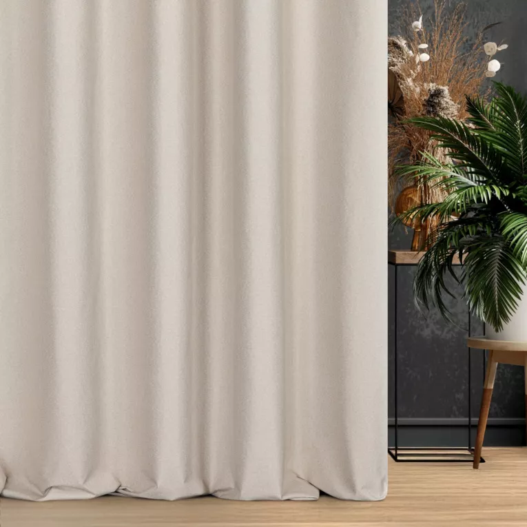 Zasłona szyta na taśmie 5 cm beżowa z dwustronnej tkaniny zaciemniającej 100% blackout