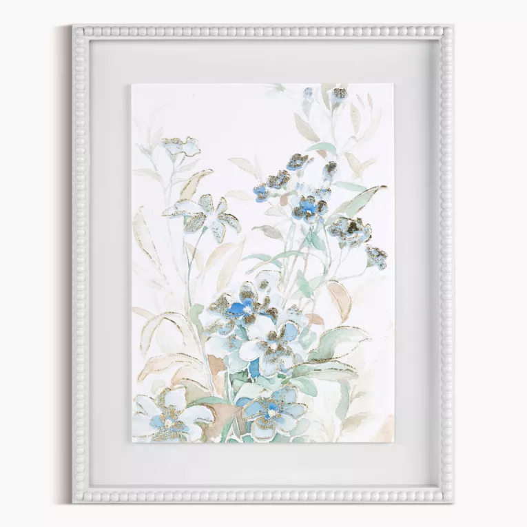 Obraz kremowo, niebieski drukowany na płótnie z motywem subtelnych kwiatów 40x50 cm