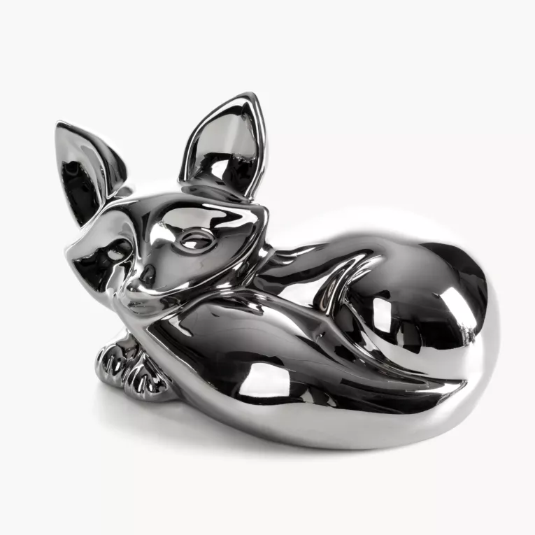 Figurka dekoracyjna wiewiórka srebrna o wysokim połysku 18x11x11 cm FABIO