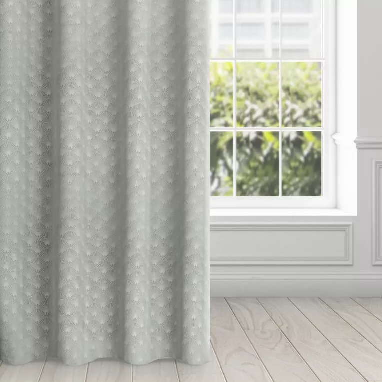 Zasłona szara wzór geometryczny z wytłaczanego welwetu 140x250 cm przelotka - JULIA