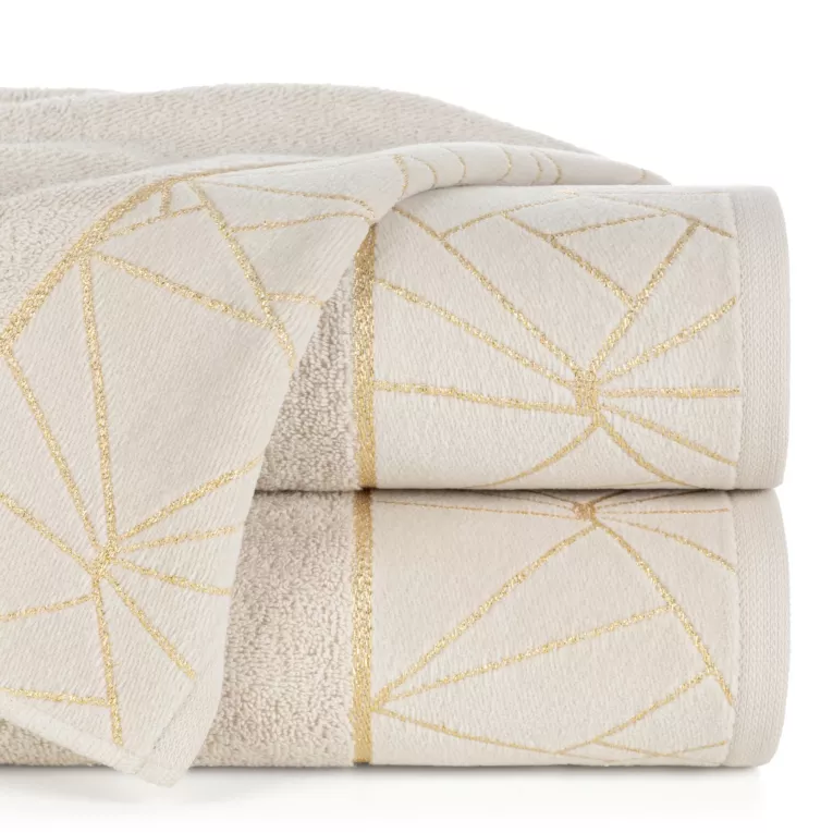 Ręcznik kąpielowy 70x140 cm bawełniany kolor beżowy zdobiony błyszcząca nicią CLEO