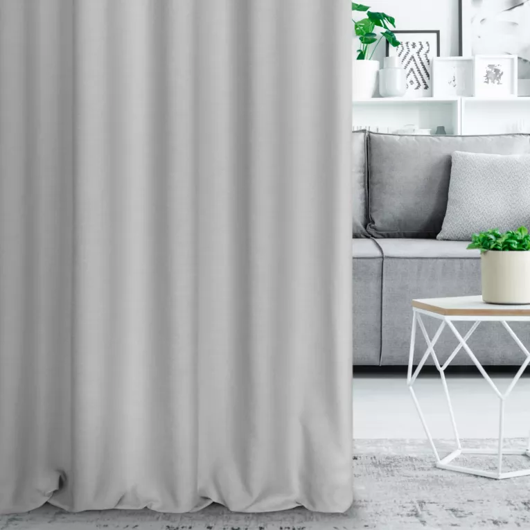 Zasłona szyta na taśmie 5 cm jasnoszara o naturalnym, gęstym splocie w stylu eko