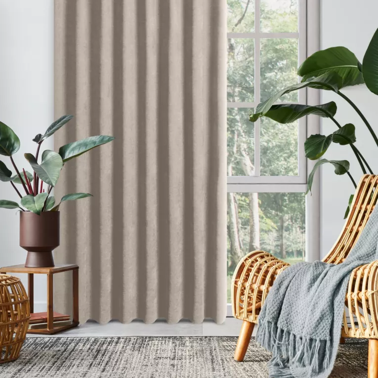 Zasłona beżowa z tkaniny welurowej 70x220 cm szerokość po zmarszczeniu flex 1:2 Dora