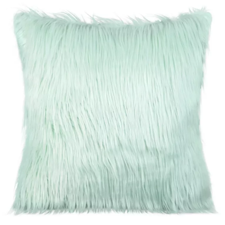 Poszewka na poduszkę 55x55 cm jasnomiętowa z miękkiego futerka