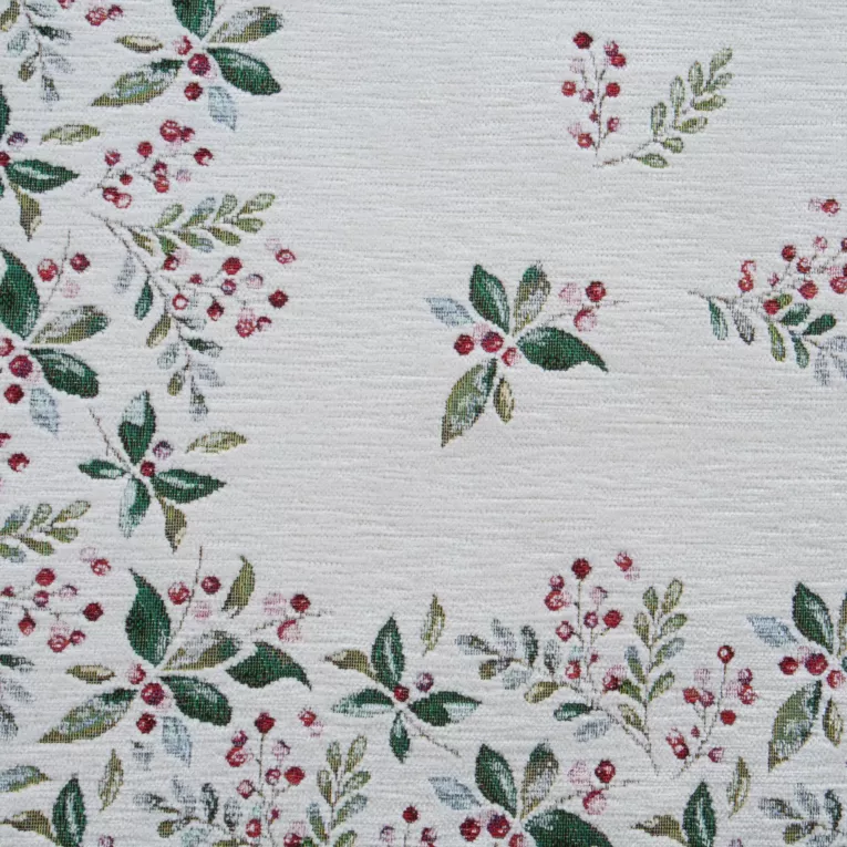 Świąteczny obrus kolor naturalno, zielony 140x180 cm szenilowy tkany motywem zimowym