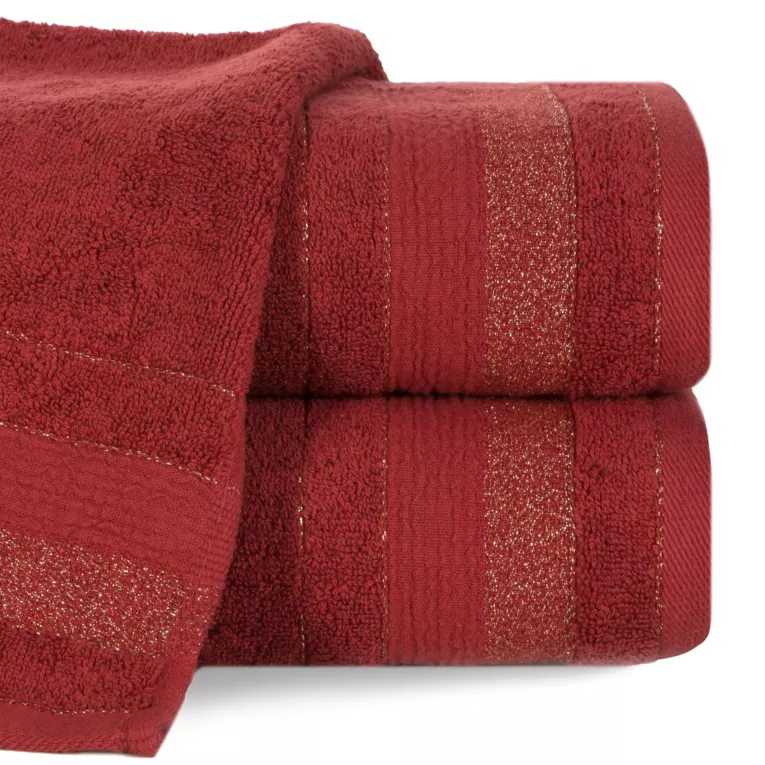 Ręcznik kąpielowy 50x90 cm bawełniany kolor bordowy w pasy przetykany błyszczącą nicią 500 g/m2 APRIL