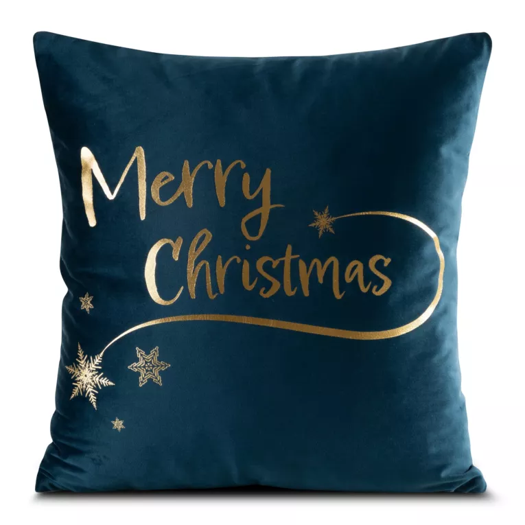 Poszewka na poduszkę 45x45 cm welwetowa, granatowo złota zdobiona złotym nadrukiem JOY