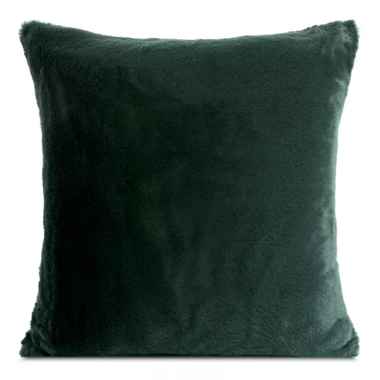 Poszewka na poduszkę 60x60 cm ciemnozielona z miękkiej futrzanej tkaniny NINA