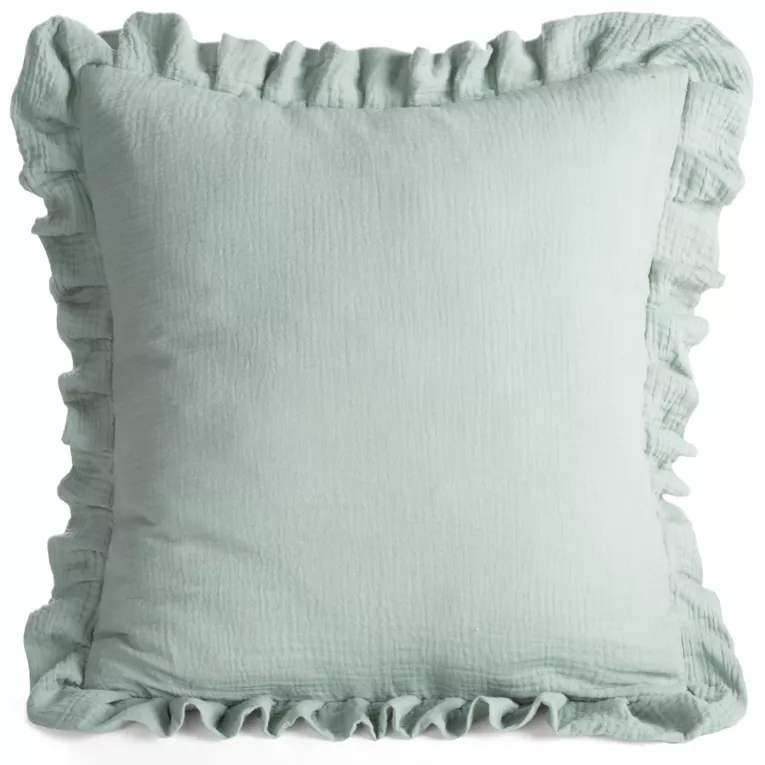 Poszewka na poduszkę 45x45 cm muślinowa z ozdobną falbanką na brzegach szałwiowa MUŚLIN 1
