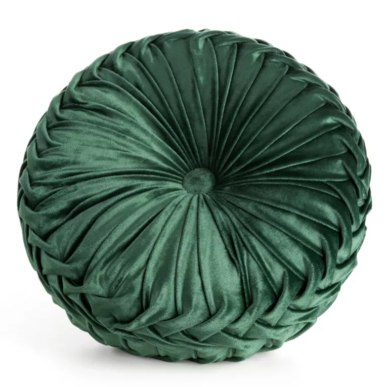 Poduszka okrągła dekoracyjna średnica 40 cm zielona tylowo umarszczona VELVET