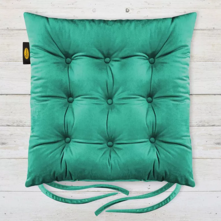 Poduszka na krzesło 40 x 40 x 6 cm dwustronna welwetowa turkusowa z dziewięcioma pikowaniami