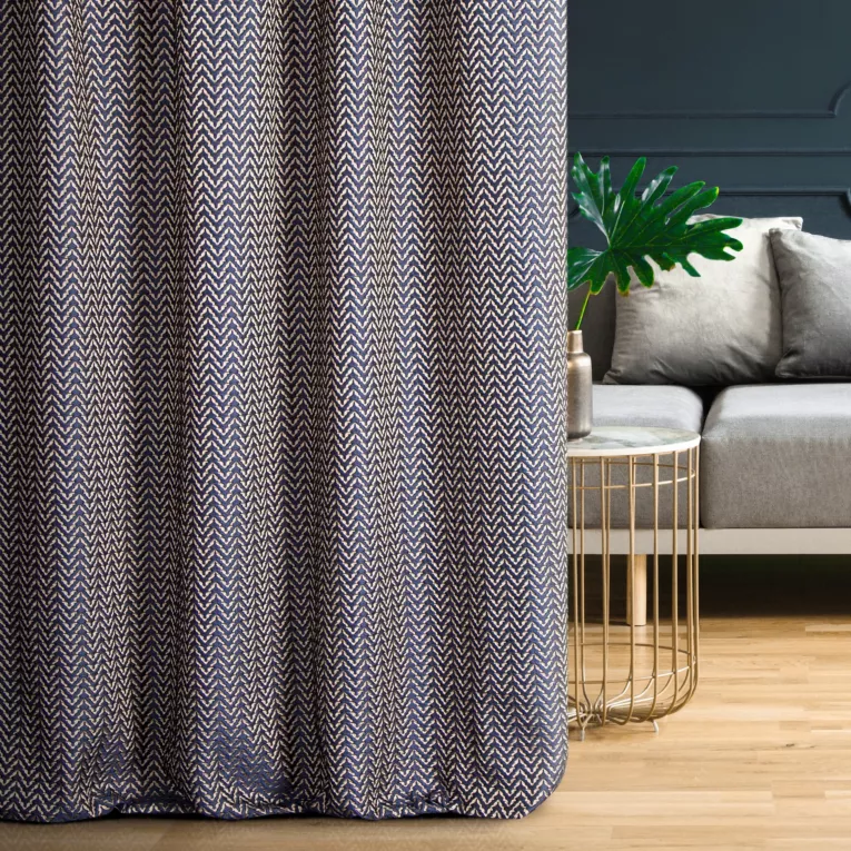 Zasłona szyta na taśmie 5 cm SHELLA granatowo złota nowoczesna tkanina z efektem 3D