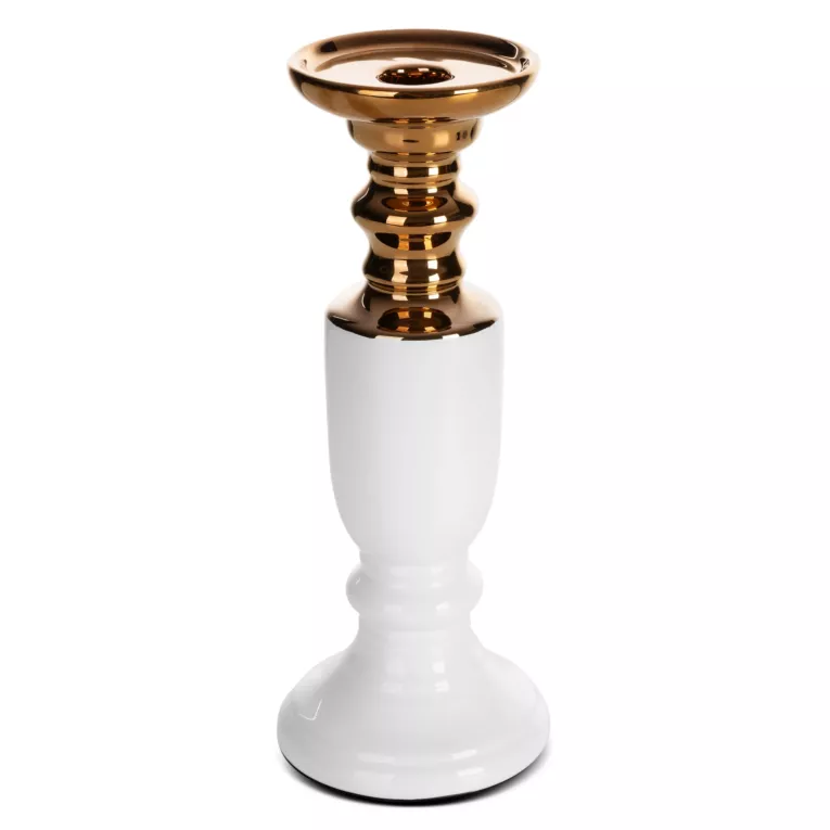 Świecznik ceramiczny biało-złoty dekoracyjny  średnica 10x26 cm LARI