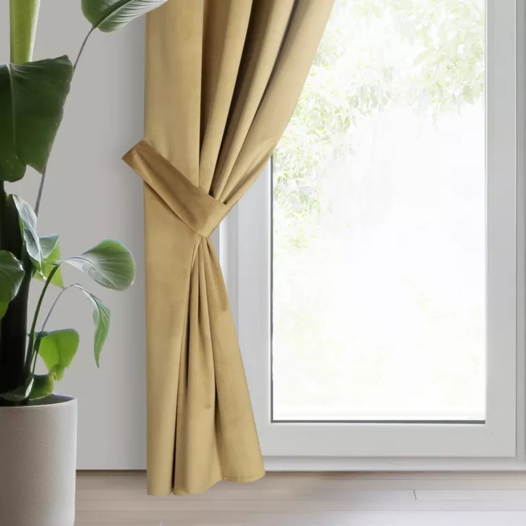 Zasłona welwetowa ciemnobeżowa, troczek w zestawie 140x270 cm przelotka - ANTARA