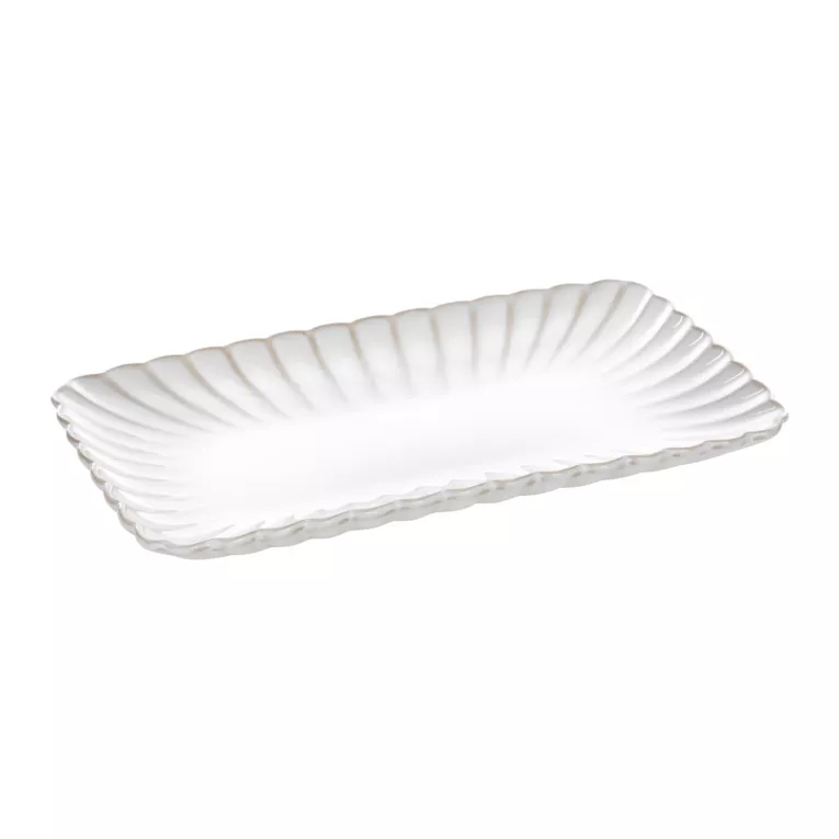 Patera ceramiczna dekoracyjna kremowo-beżowa prostokątna  zdobiona przecieranym wzorem w stylu eko 25x15x3 cm AVRIL