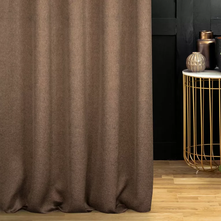 Zasłona szyta na taśmie 8 cm miedziana z eleganckiej błyszczącej tkaniny