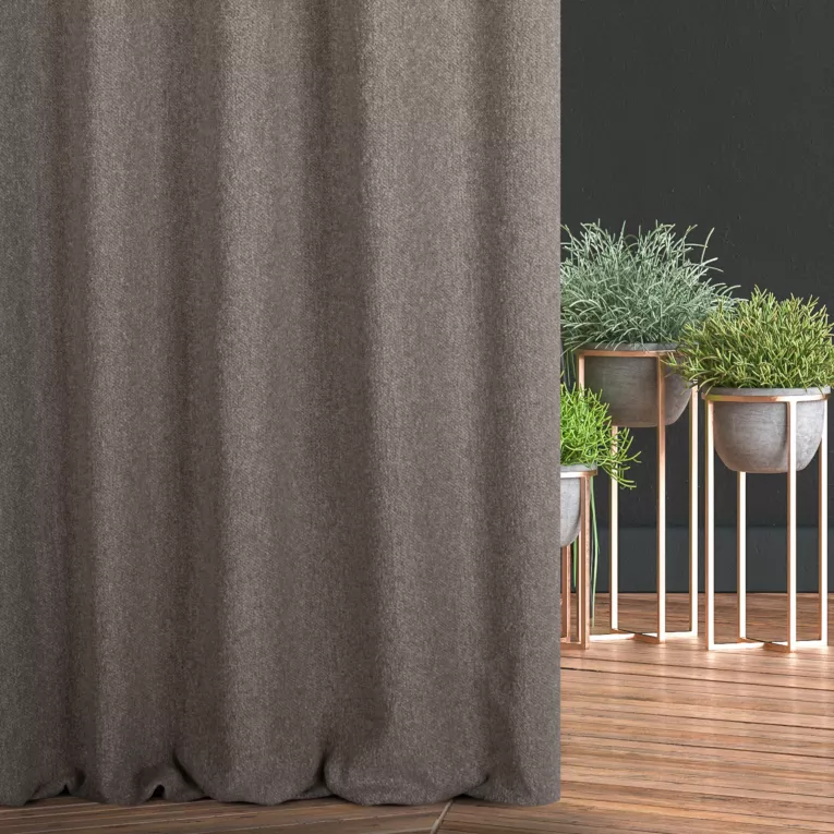 Zasłona szyta na taśmie 5 cm jasnobrązowa z tkaniny bukla z efektem melanżu