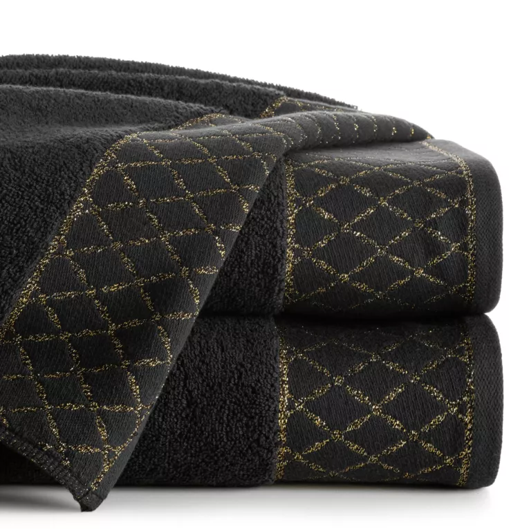 Ręcznik kąpielowy 50x90 cm bawełniany kolor czarny zdobiony wzorem geometrycznym 500 g/m2 LAYLA