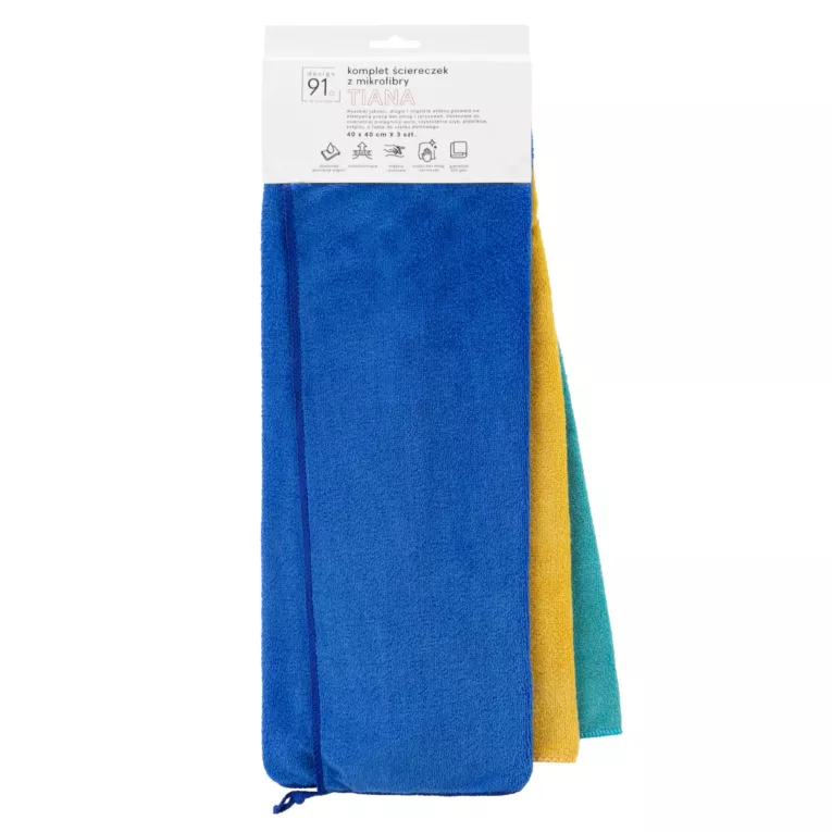 Komplet ściereczek 3 szt 40x40 cm z mikrofibry kolor turkusowy,granatowy 300g/m2 TIANA Design 91