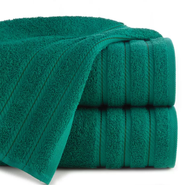 Ręcznik kąpielowy 70x140 cm bawełniany kolor ciemnozielony podkreślony żakardowymi paskami 480 g/m2 VITO
