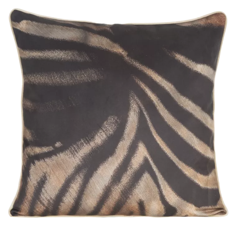 Poszewka na poduszkę 60x60 cm welwetowa, czarno brązowa z designerskim nadrukiem i wypustką na brzegach Eva Minge
