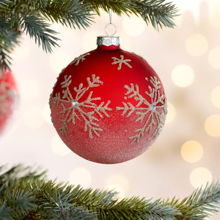 Szklana bombka ręcznie zdobiona wzorem śnieżynki