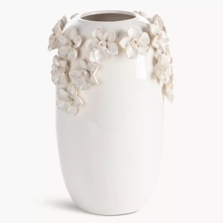 Wazon ceramiczny kremowy zdobiony kwiatami 3D 19x30 cm DIANA