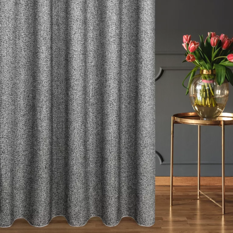 Zasłona szyta na taśmie fala grafitowa z tkaniny typu bukla z efektem melanżu